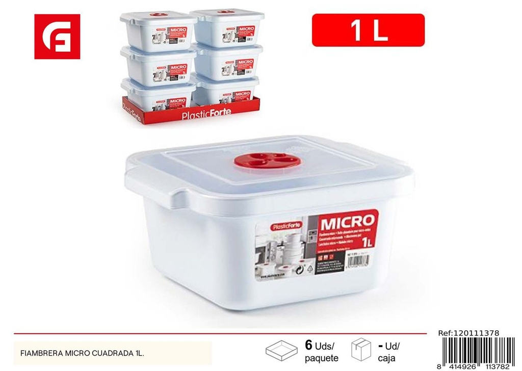 Fiambrera cuadrada microondas 1L - Utensilios de cocina