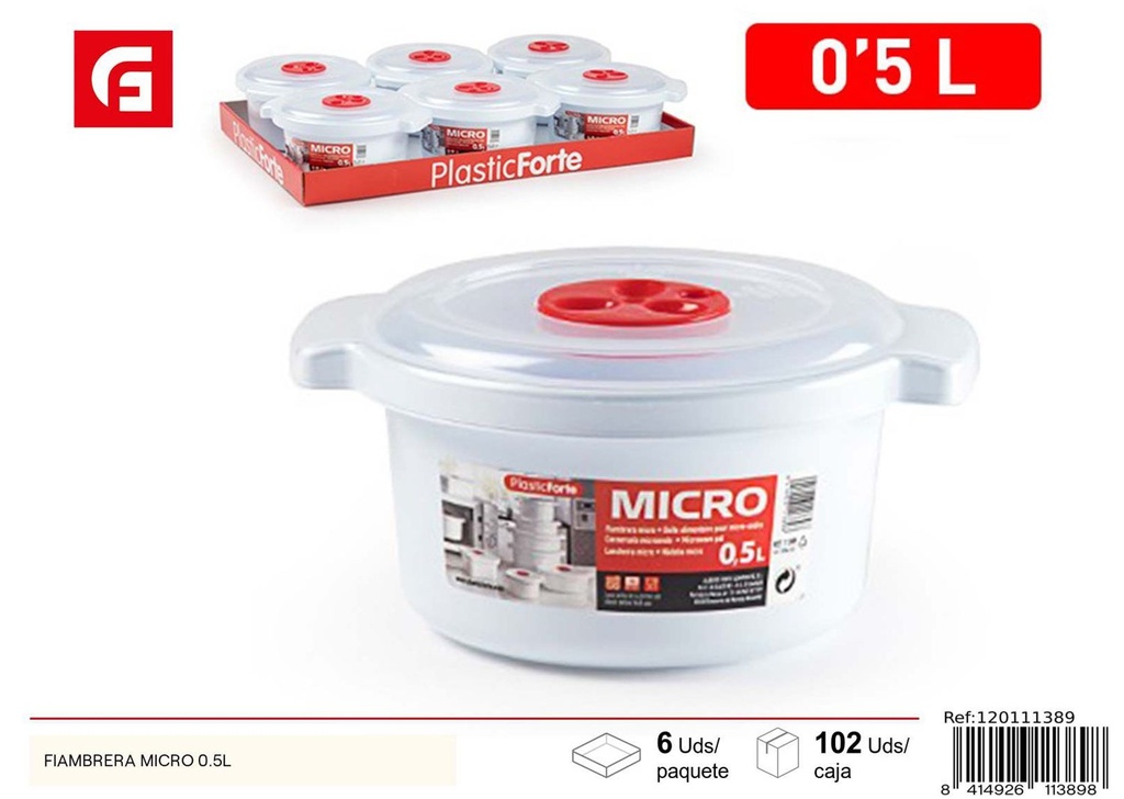 Fiambrera microondas 0.5L para almacenamiento de alimentos