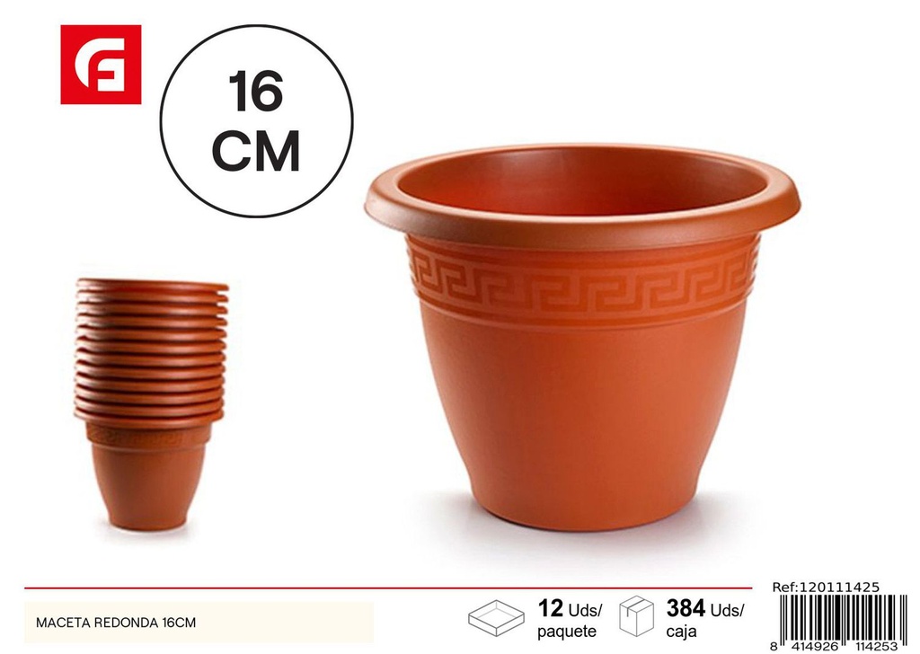 Maceta redonda de plástico 16cm para jardín