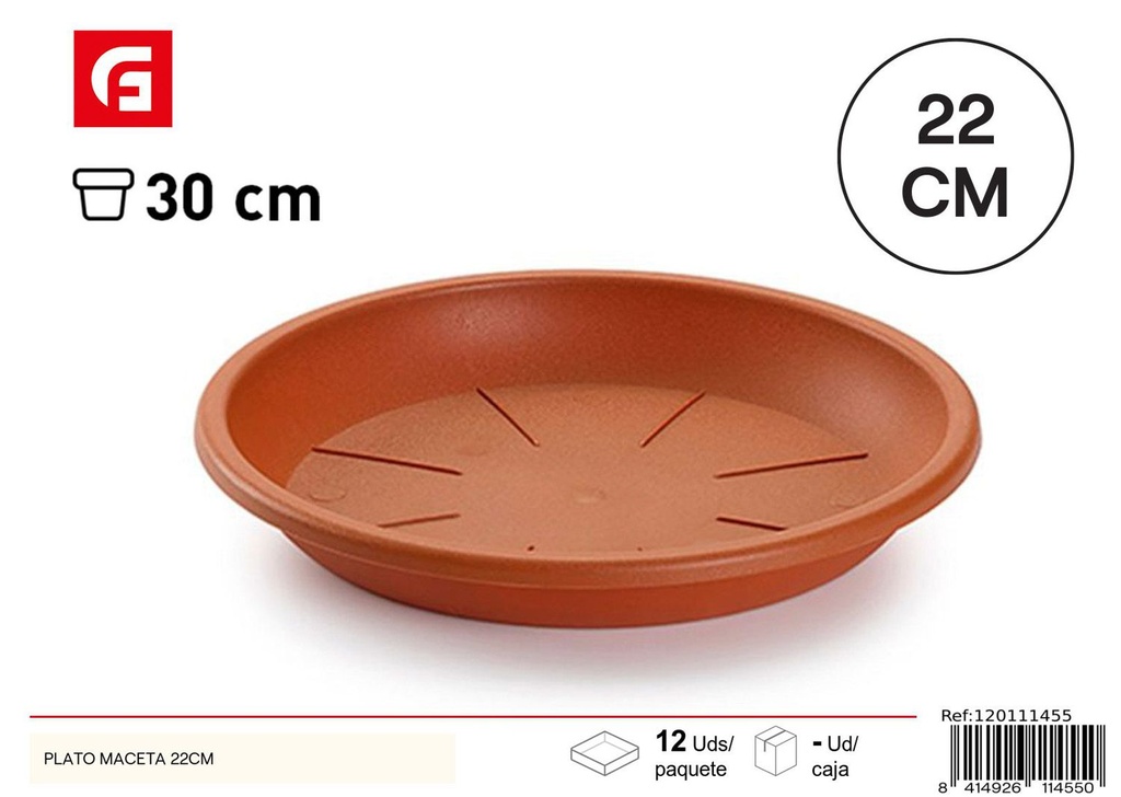 Plato maceta 22 cm - Accesorios de jardinería