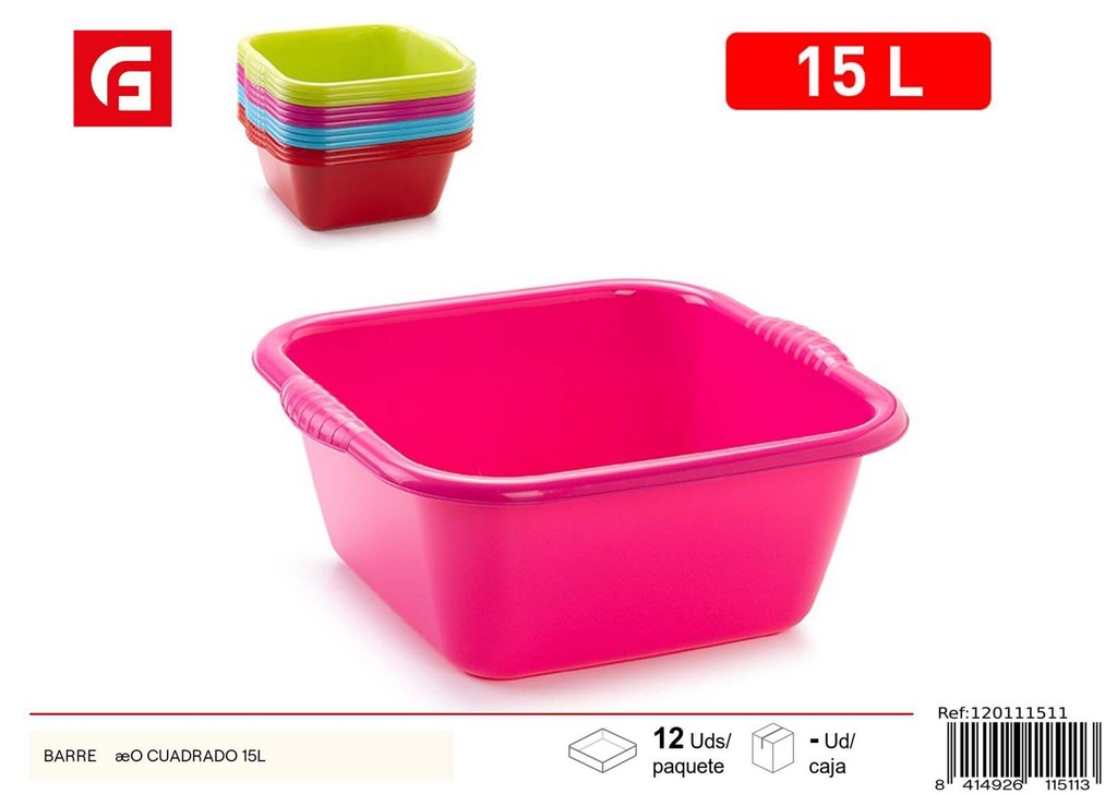 Barreño cuadrado 15L - Cubo de plástico para uso doméstico