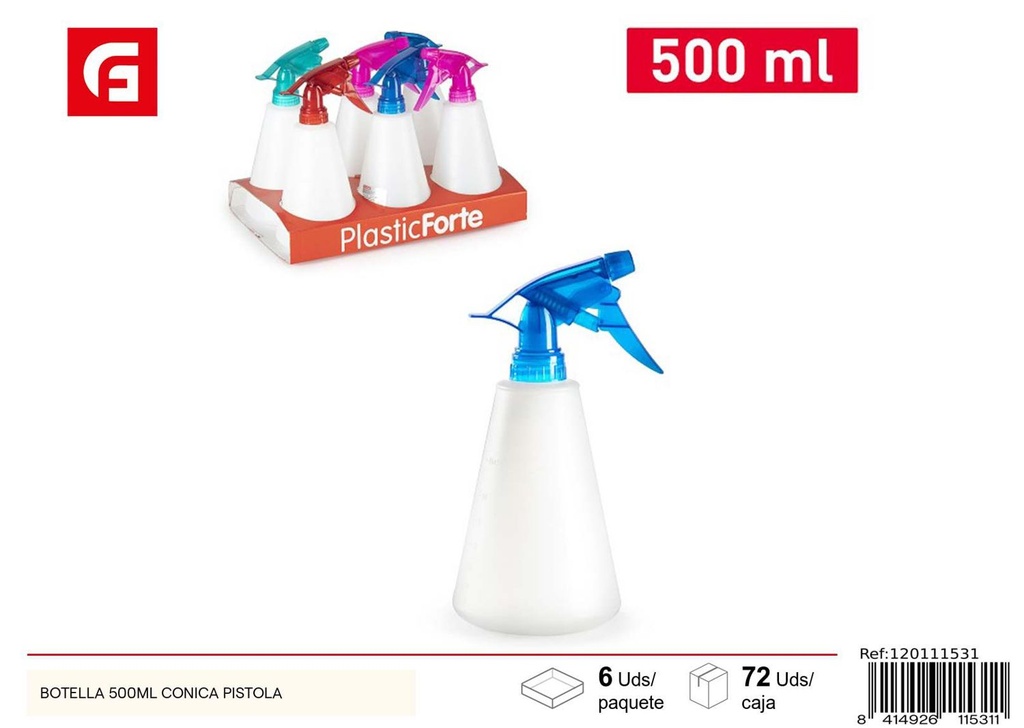 Botella cónica de plástico 500ml con pistola pulverizadora