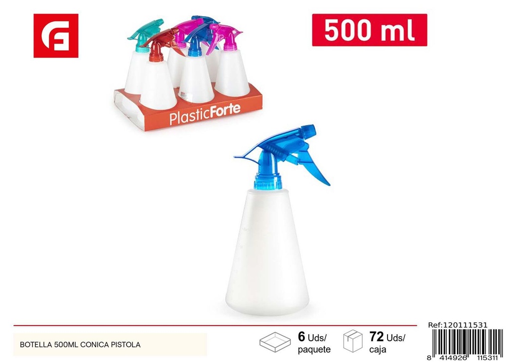 Botella de plástico cónica pistola 500ML - Utensilios de limpieza y botellas