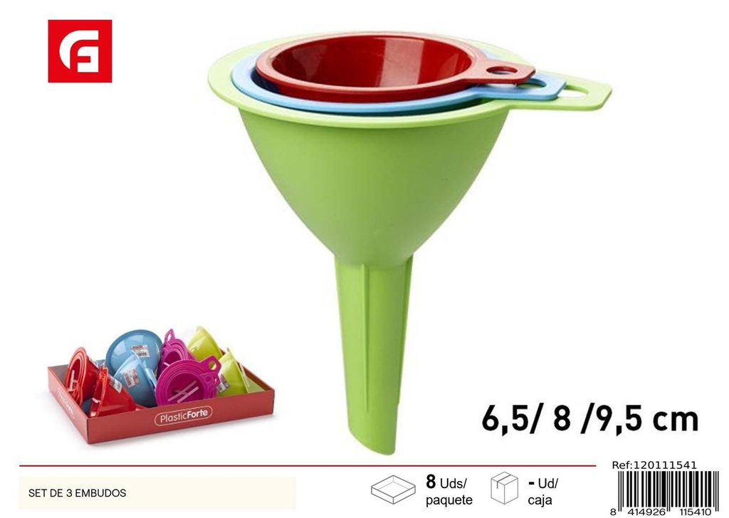 Set de 3 embudos de plástico - Utensilios de cocina y herramientas