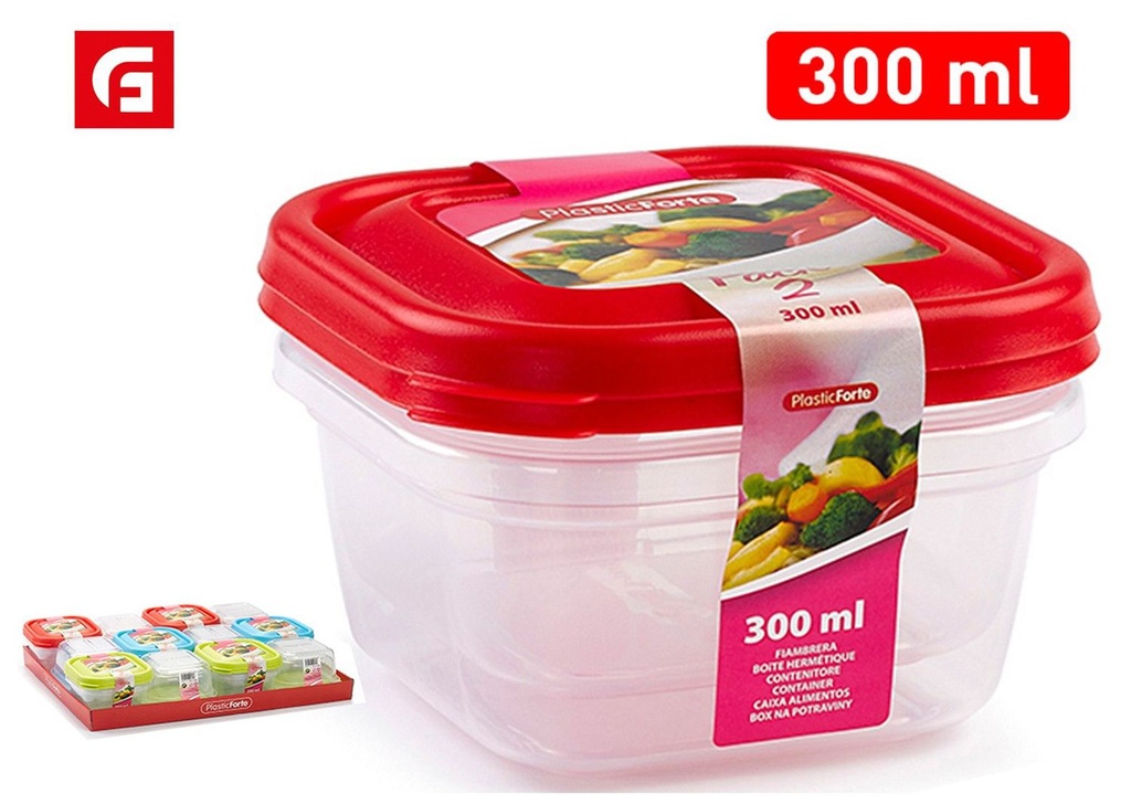 Set de 2 fiambreras cuadradas 300ml para almacenamiento de alimentos