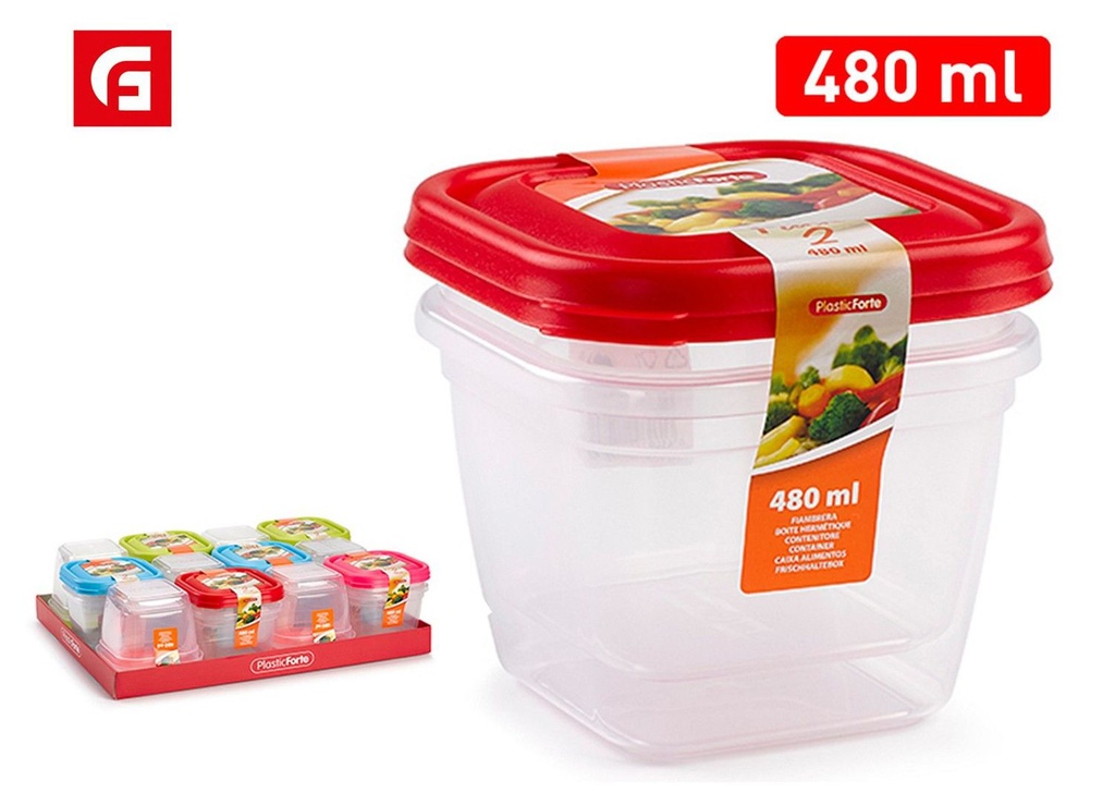 Set 2 fiambreras cuadradas 480ml para comida y almacenamiento