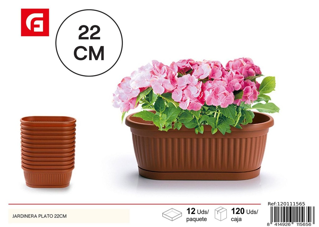 Jardinera con plato 22cm para plantas y flores