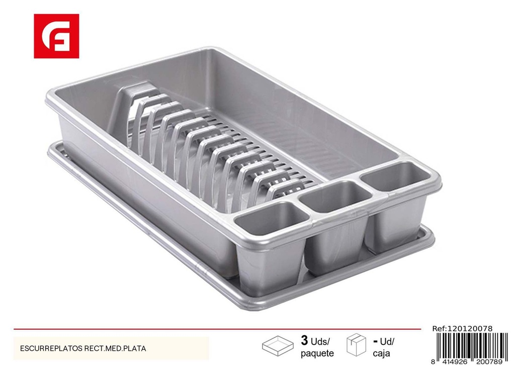 Escurreplatos rectangular mediano plata para cocina