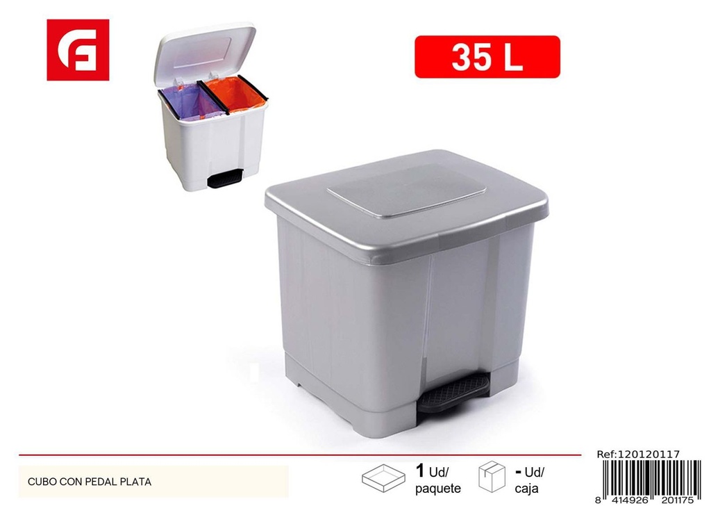 Cubo de basura con pedal plata - Organización y limpieza del hogar