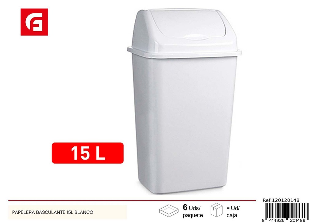 Papelera basculante 15L blanca para hogar