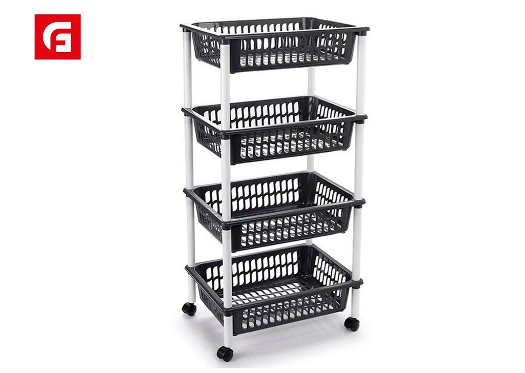 Carrito de cocina gris oscuro 4 cestas para almacenamiento