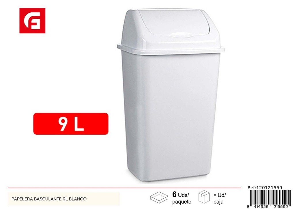 Papelera basculante blanca 9L para hogar y oficina