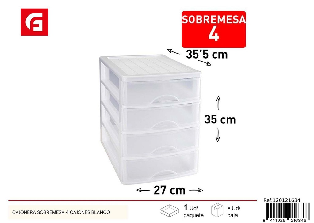 Cajonera sobremesa 4 cajones blanco