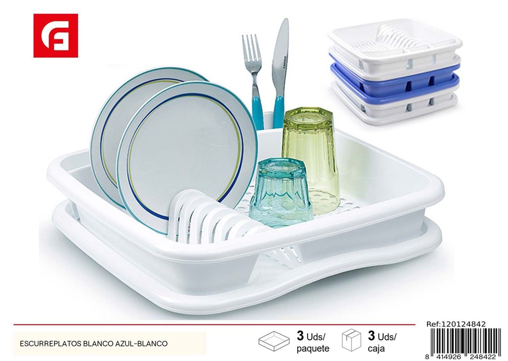 Escurridor de platos blanco azul - Accesorios de cocina de plástico
