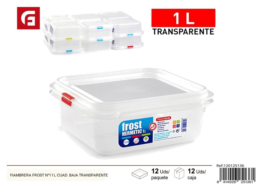 Fiambrera cuadrada baja Frost nº1 1L transparente