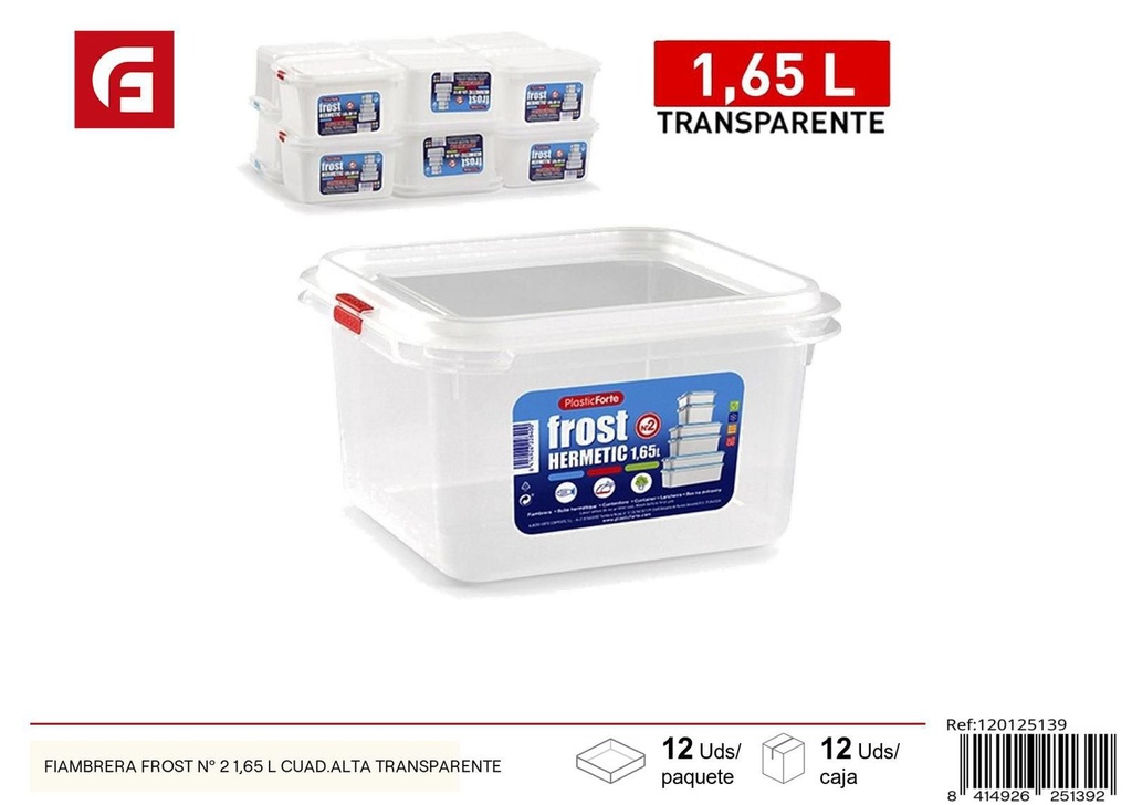 Fiambrera Frost nº 2 1,65L cuadrada alta transparente para alimentos