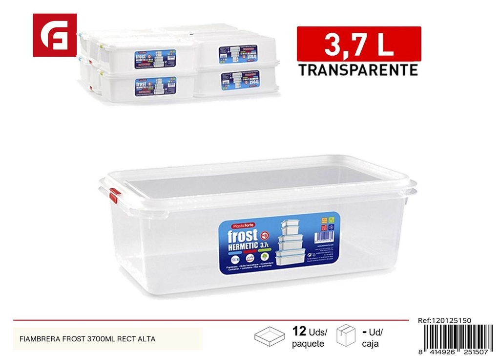 Fiambrera Frost 3700ml rectangular alta para almacenamiento de alimentos