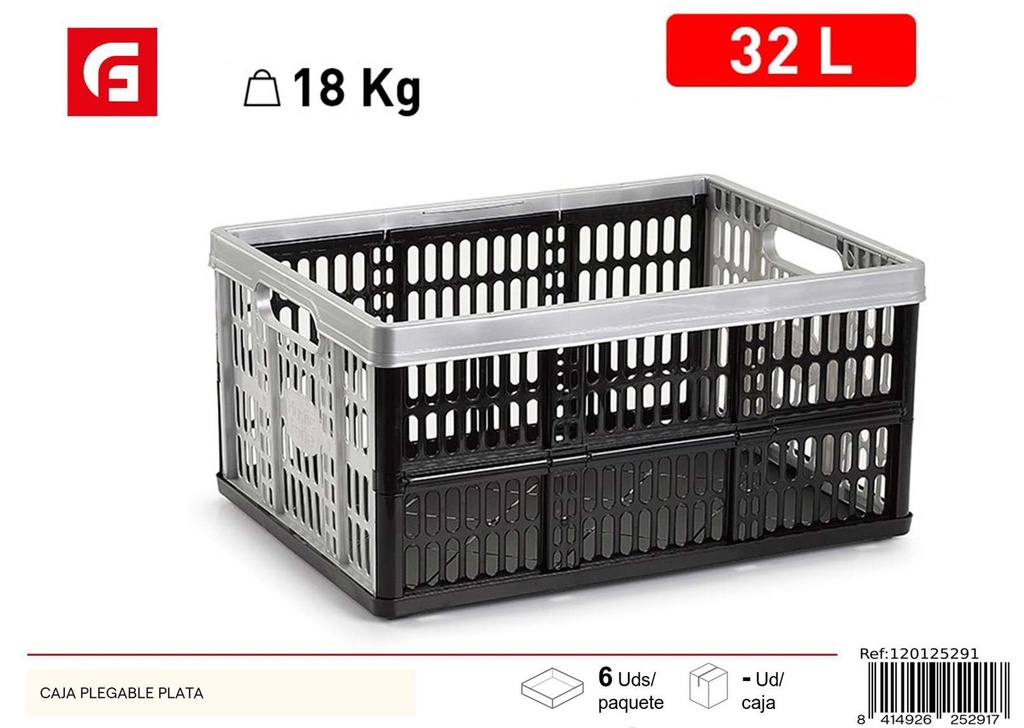 Caja plegable de plástico plateada para almacenamiento