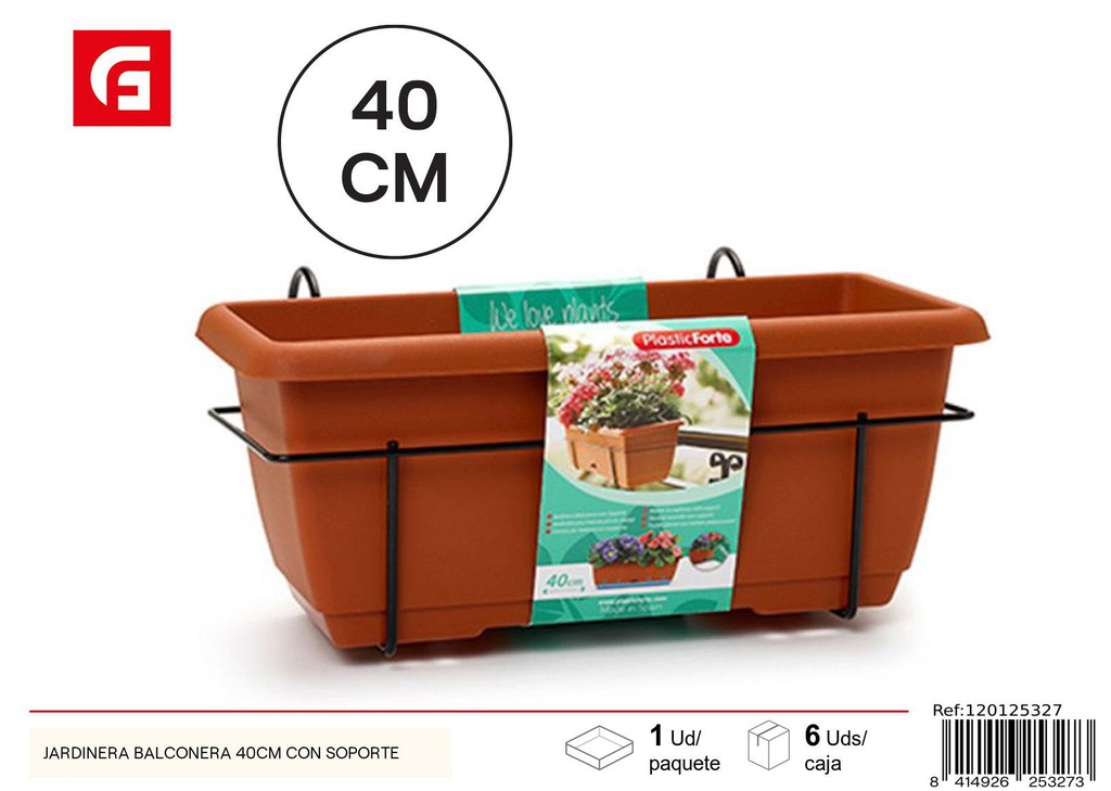 Jardinera balconera de 40 cm con soporte - Accesorios de jardinería