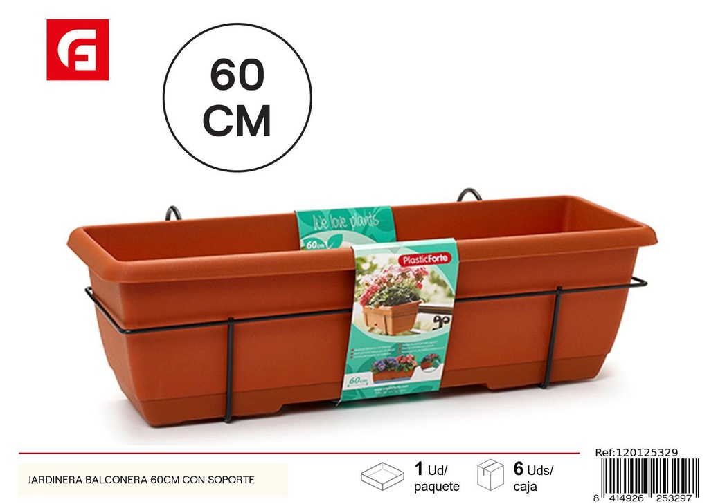 Jardinera balconera 60cm con soporte - Artículos de jardinería
