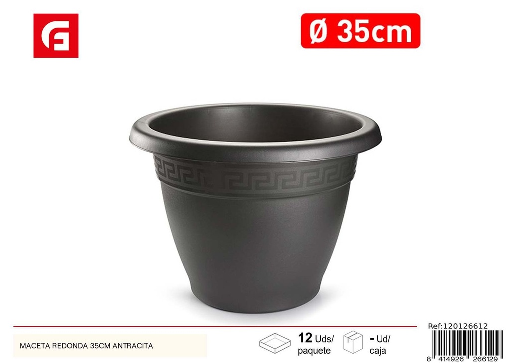 Maceta redonda antracita 35cm para plantas y jardín