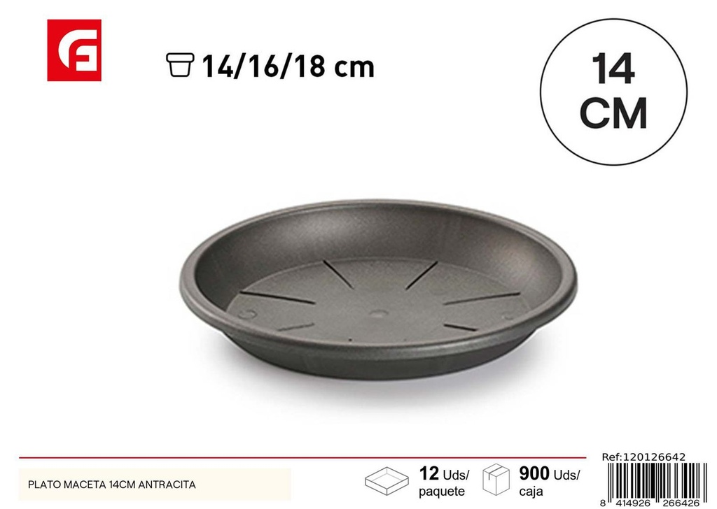 Plato maceta 14cm antracita para jardinería