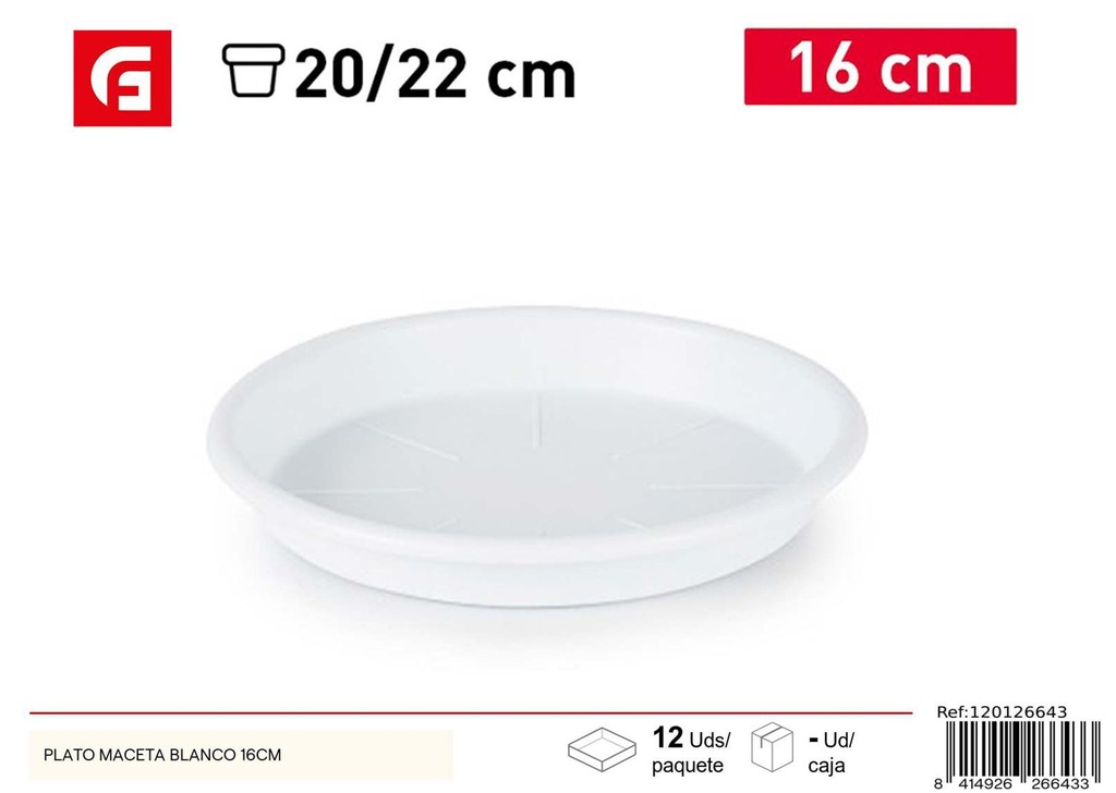 Plato para maceta blanco 16cm