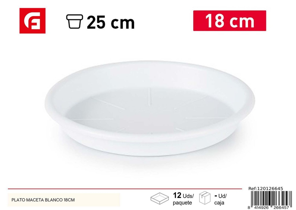 Plato maceta blanco 18cm jardín