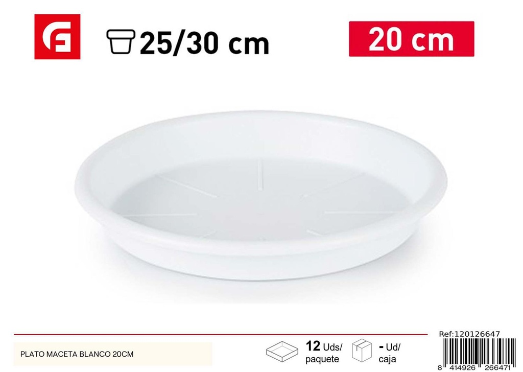 Plato para macetas blanco 20cm para jardinería