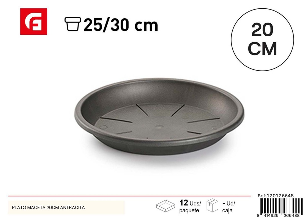 Plato maceta 20cm antracita para jardín