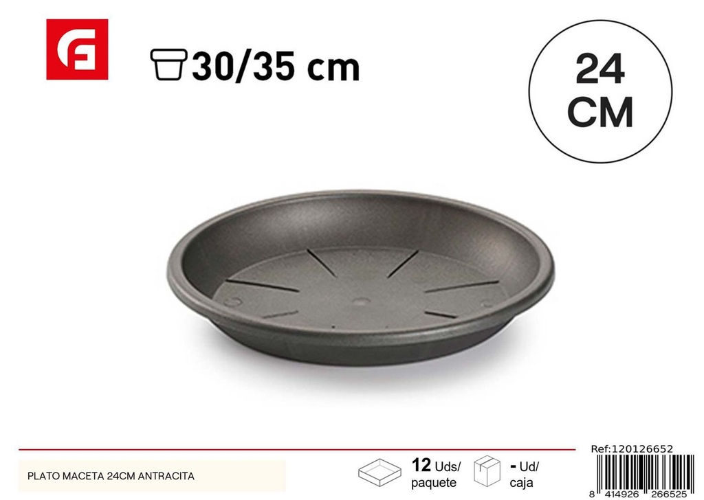 Plato maceta 24cm antracita para jardinería