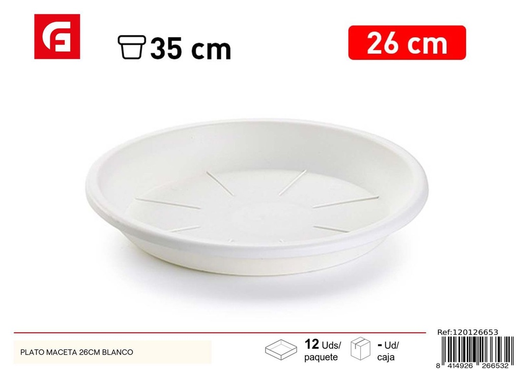 Plato de maceta blanco 26cm para jardín y macetas