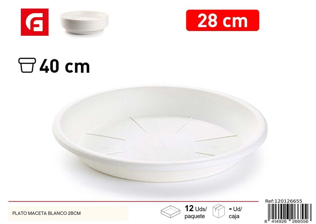 Plato maceta blanco 28cm para jardín