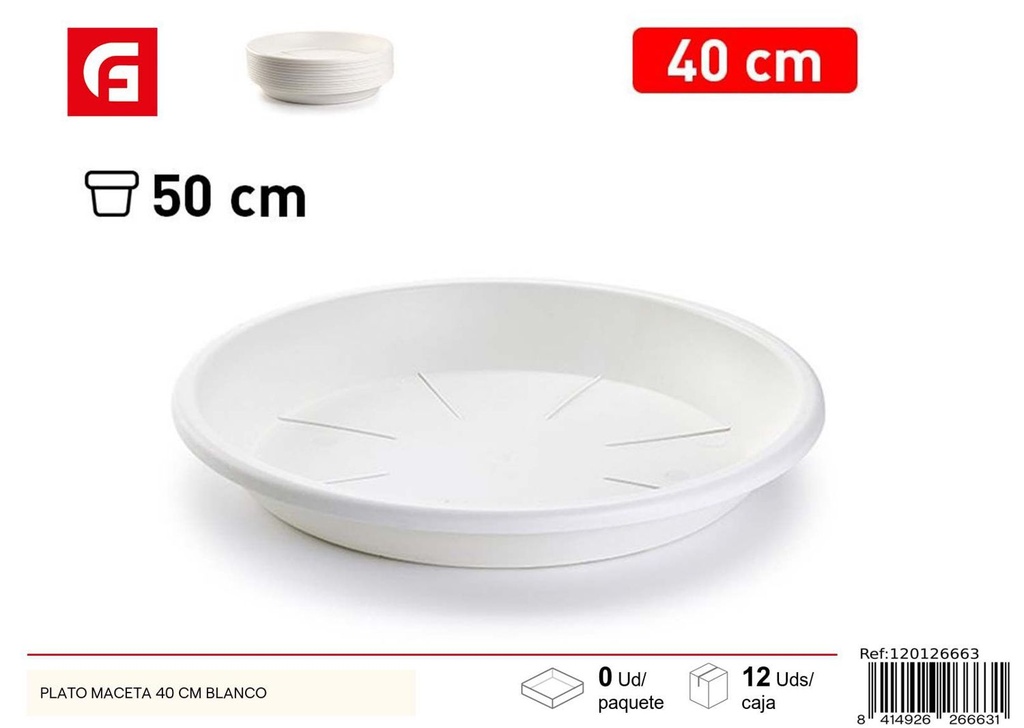 Plato maceta 40cm blanco