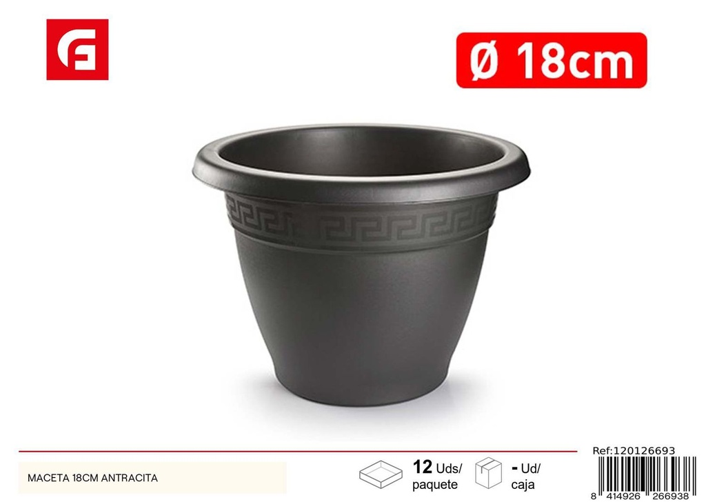 Maceta de plástico antracita 18cm para plantas y jardín