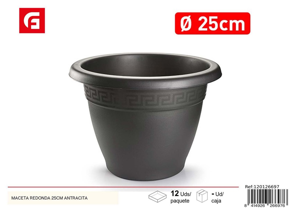 Maceta redonda 25cm antracita para plantas