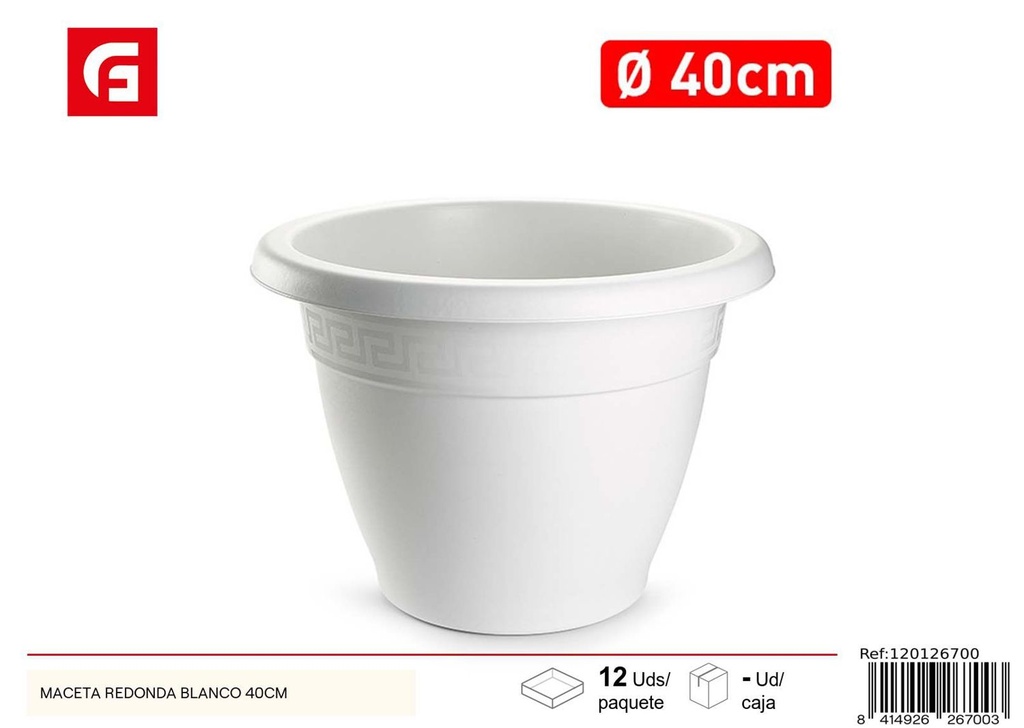 Maceta redonda blanca 40cm para plantas y jardín