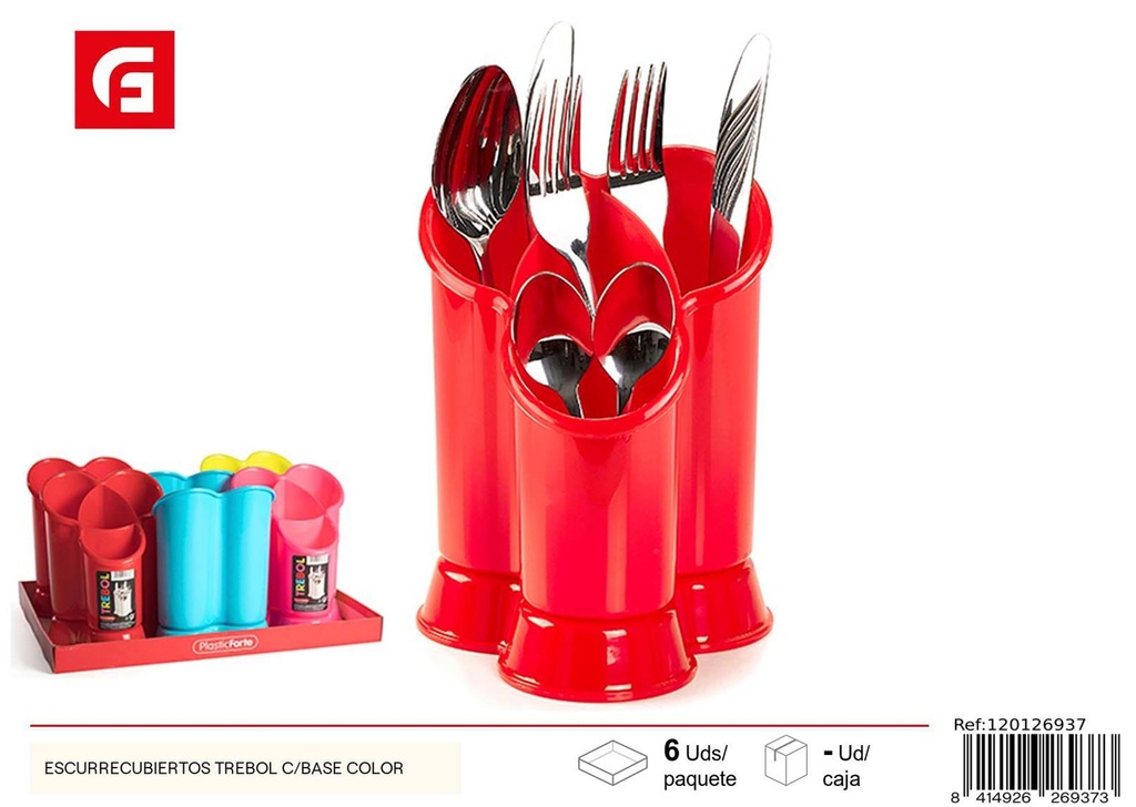 Escurre cubiertos trébol con base de color - Utensilios de cocina