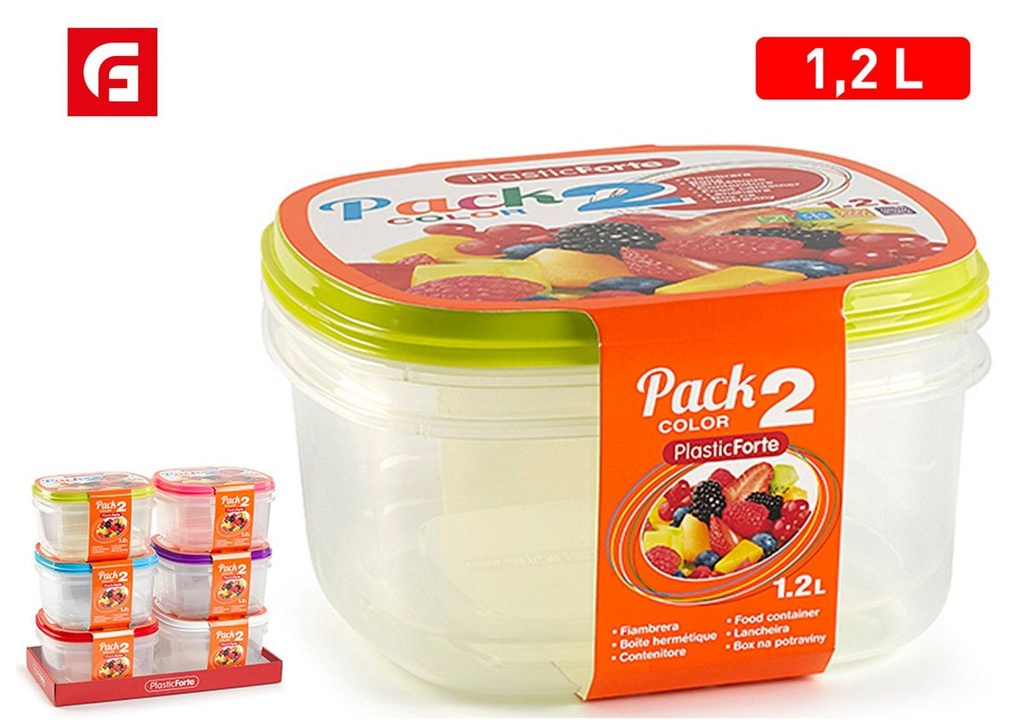 Pack 2 fiambreras de colores 1.2L para cocina y almuerzo