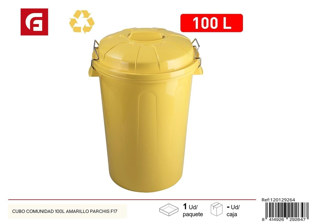 Cubo comunidad 100l amarillo parchis F17 para reciclaje y basura