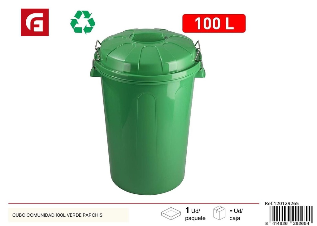 Cubo de basura comunitario 100L verde para limpieza