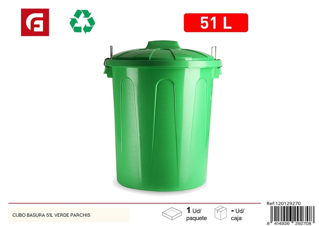 Cubo de basura verde 51L Parchis para reciclaje y limpieza