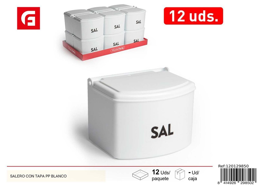 Salero con Tapa de PP Blanco - Artículos de cocina