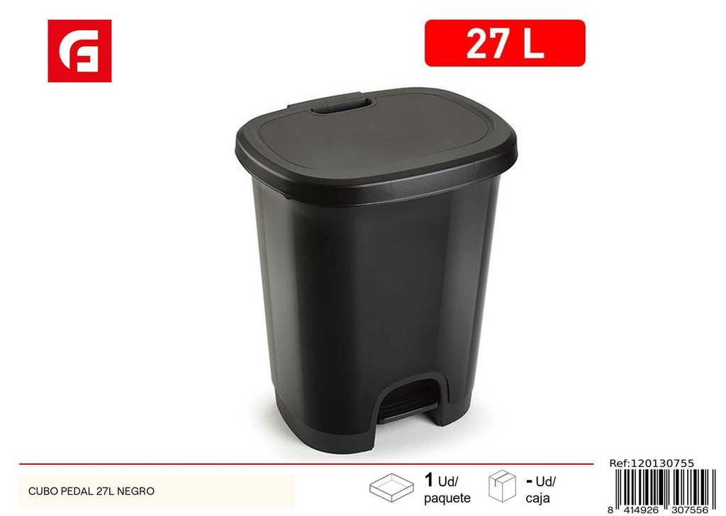 Cubo de basura pedal 27L negro - Accesorios de limpieza