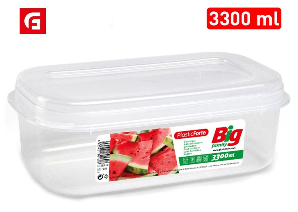 Fiambrera grande rectangular 3.3L transparente para almacenar alimentos