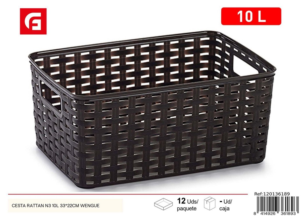 Cesta de ratán N3 10L 33*22 cm wengué - Almacenamiento