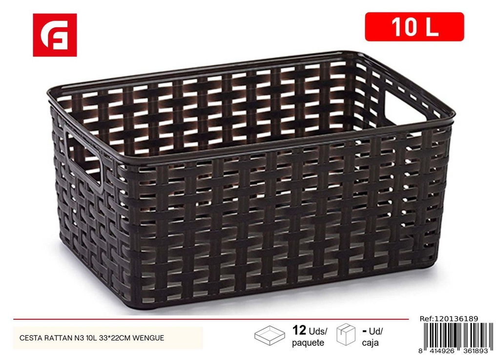 Cesta de rattan N3 10L 33x22cm wengué