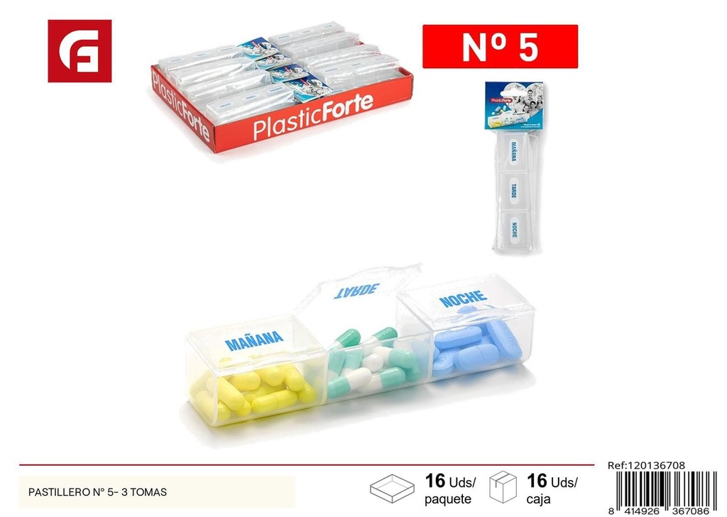 Pastillero número 5- 3 tomas para medicinas