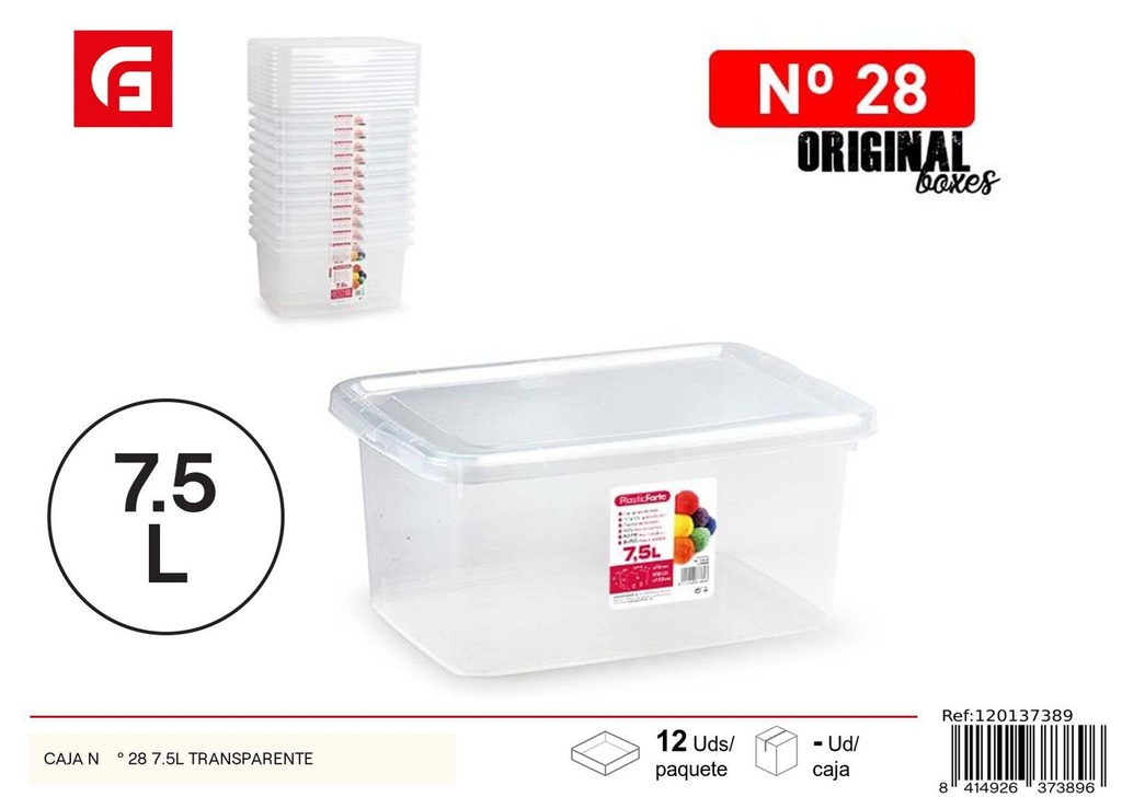 Caja de almacenamiento transparente de plástico 7.5L para organizar