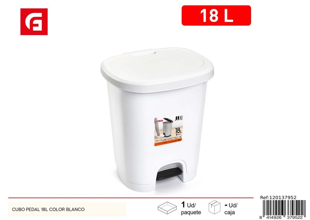 Cubo de pedal blanco 18L para basura